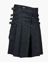 A KILT IN BLACK DENIM WITH A DETACHABLE APRON - Scottish Kilt Jacket™ USA-UK
